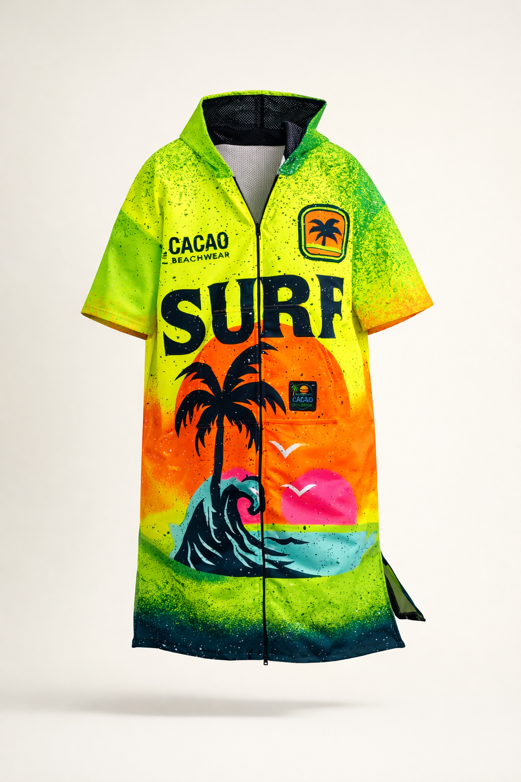 Surf Vibe men’s beach poncho towel with hood, zipper and pockets – CACAO Beachwear™