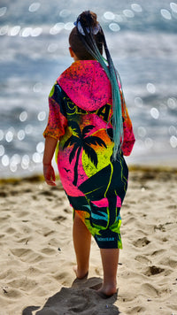 Paradise children’s beach poncho towel for girls with hood, zipper and pockets – CACAO Beachwear™
