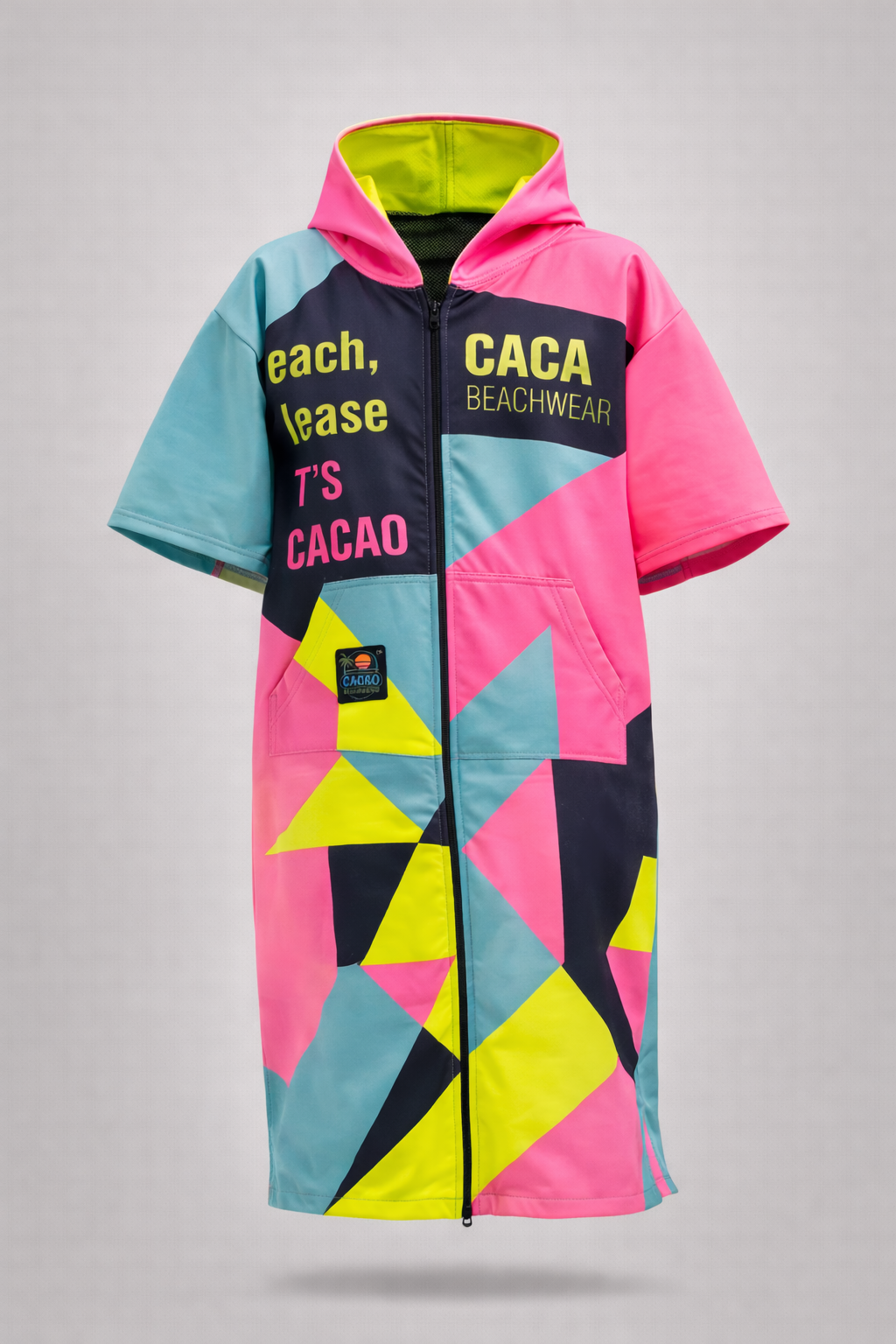 Colorful Solar Vibes kinderstrandponcho NanoDry Ultra™ handdoek voor meisjes met capuchon, rits en zakken – CACAO Beachwear™
