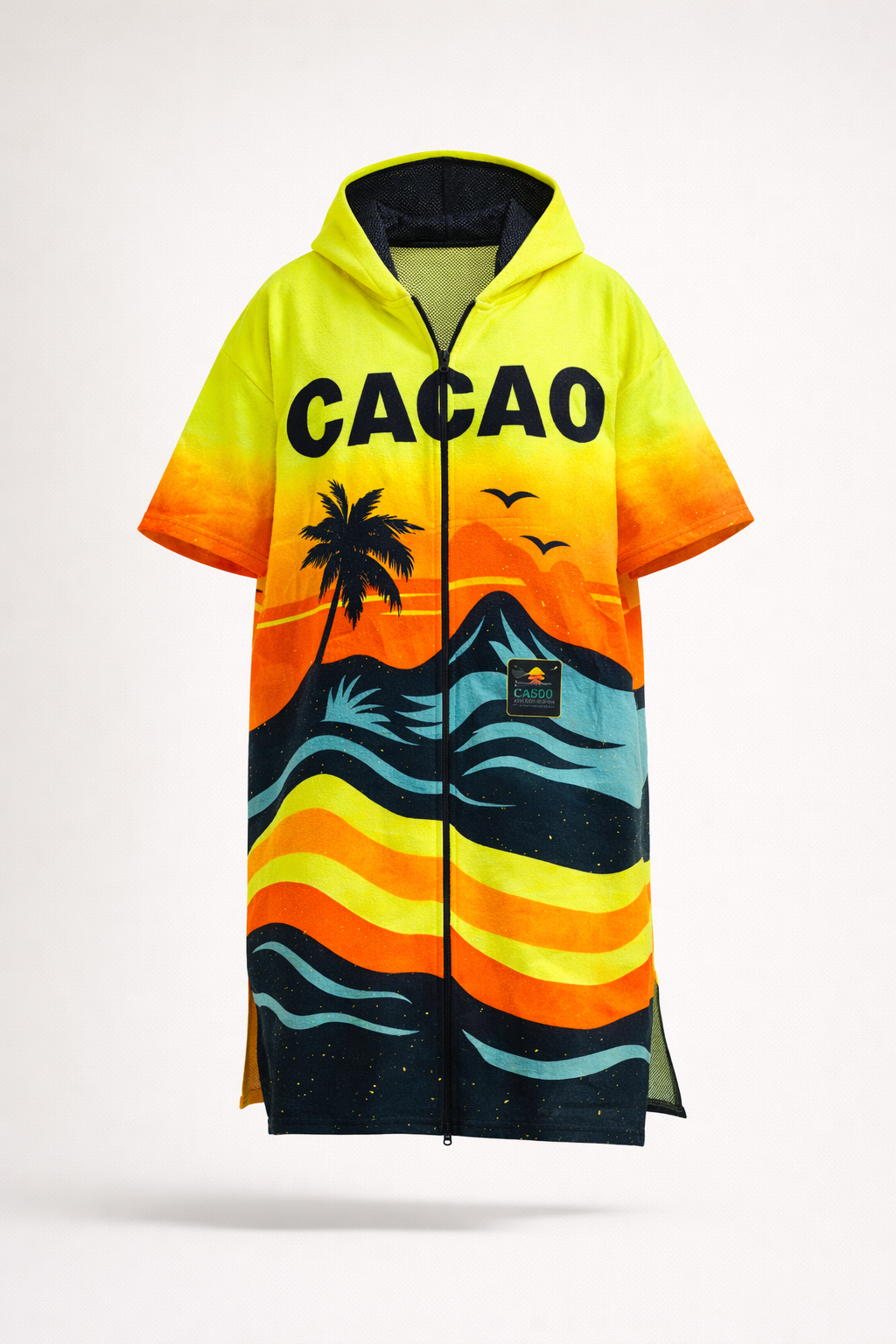 Sunset men’s beach poncho towel with hood, zipper and pockets – CACAO Beachwear™